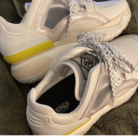 Fendi Shoes - Fendi White Sneakers with Yellow Accent